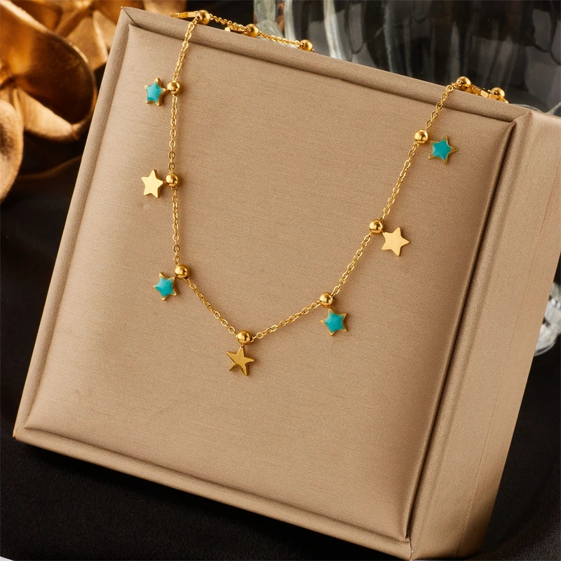 Green Crystal Boho Necklace – 316L Stainless Steel