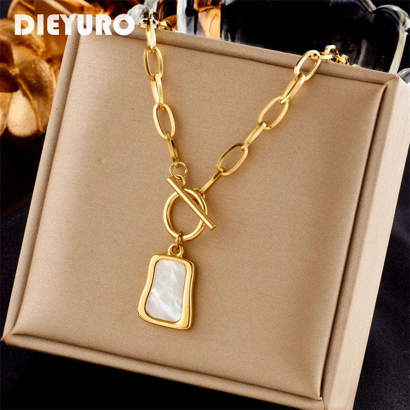 Stainless Steel Pearl Trapezoid Pendant Necklace – OT Clasp Chain