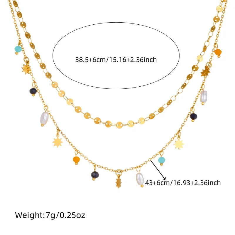 Gold Star & Pearl Pendant Necklace – 316L Stainless Steel Geometric Jewelry