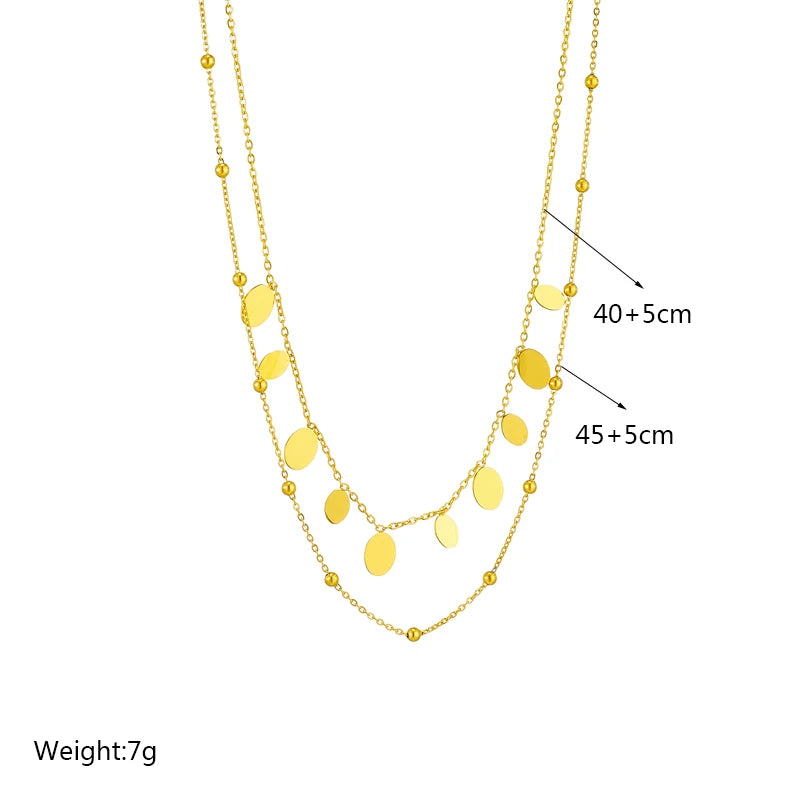 Gold Oval Pendant Necklace – 2-in-1 Layered 316L Stainless Steel