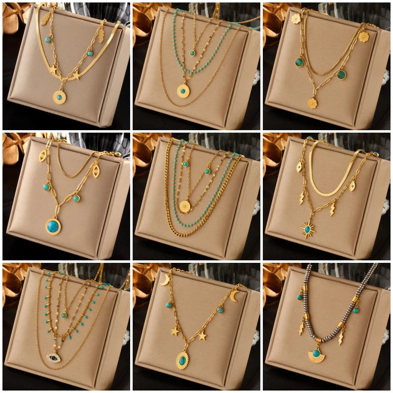 Green Crystal Boho Necklace – 316L Stainless Steel