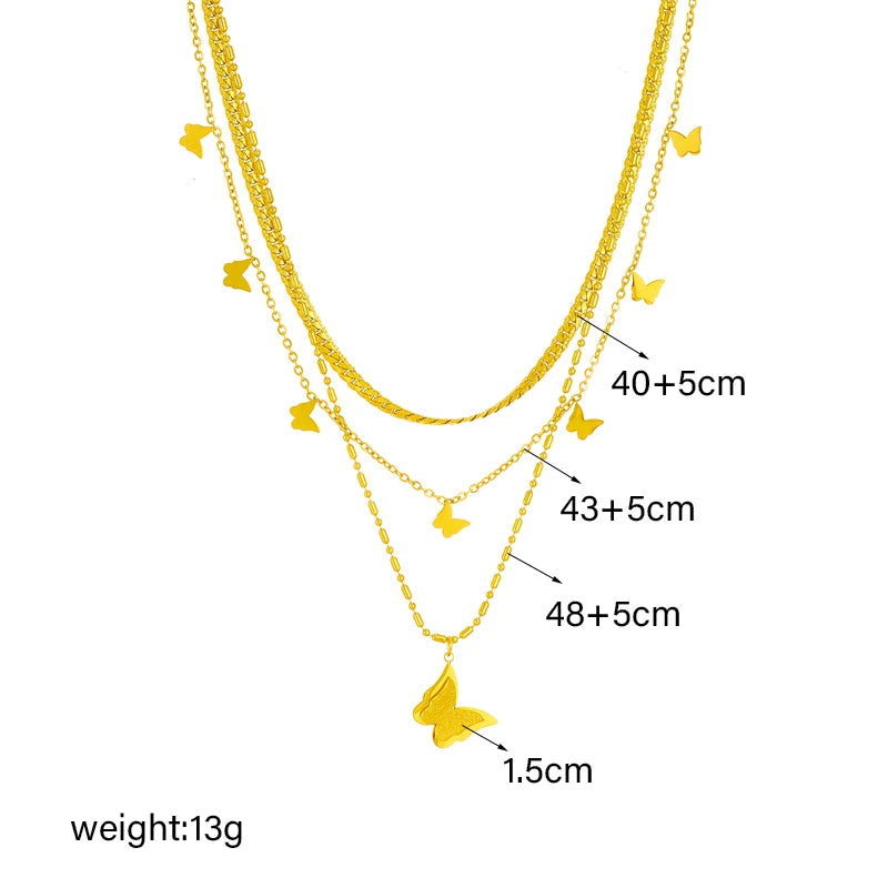 Stainless Steel Gold Multilayer Butterfly Necklace – 3-in-1
