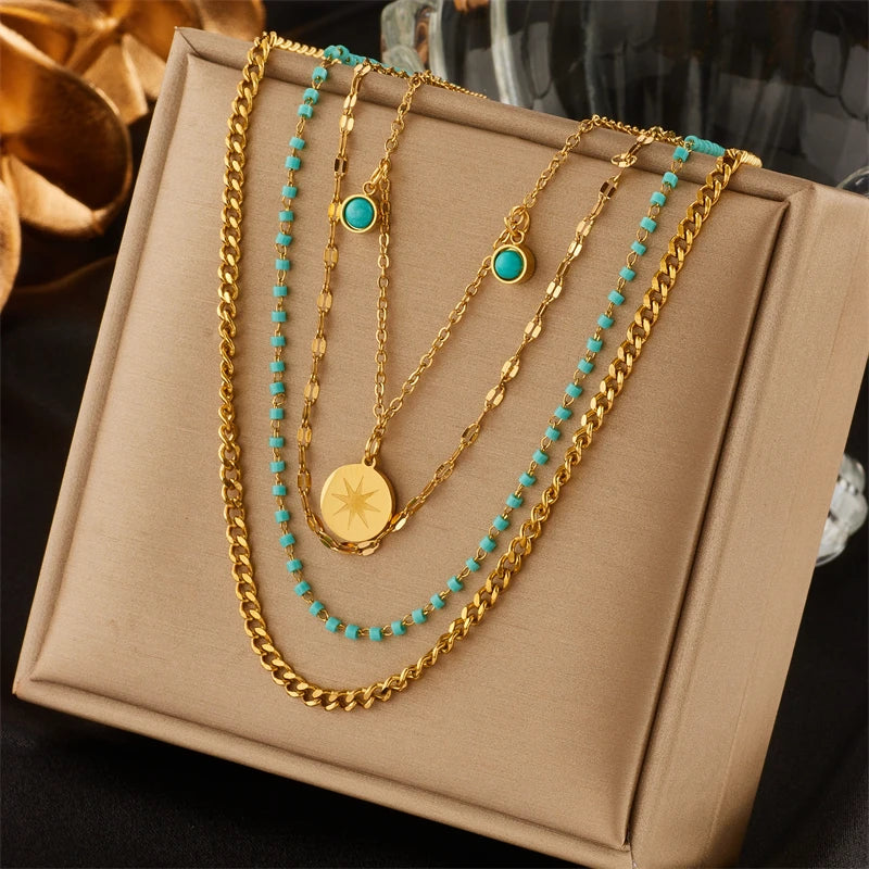 Green Crystal Boho Necklace – 316L Stainless Steel