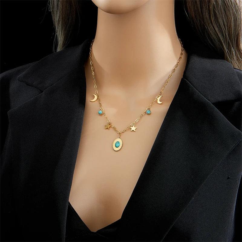 Green Crystal Boho Necklace – 316L Stainless Steel