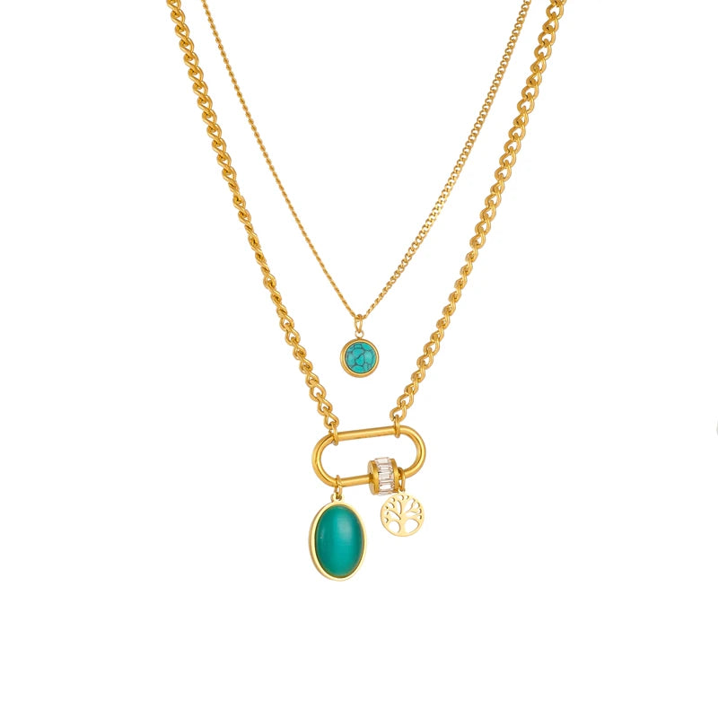 Gold-Plated Snake Square Pendant – Waterproof 316L Stainless Steel Necklace