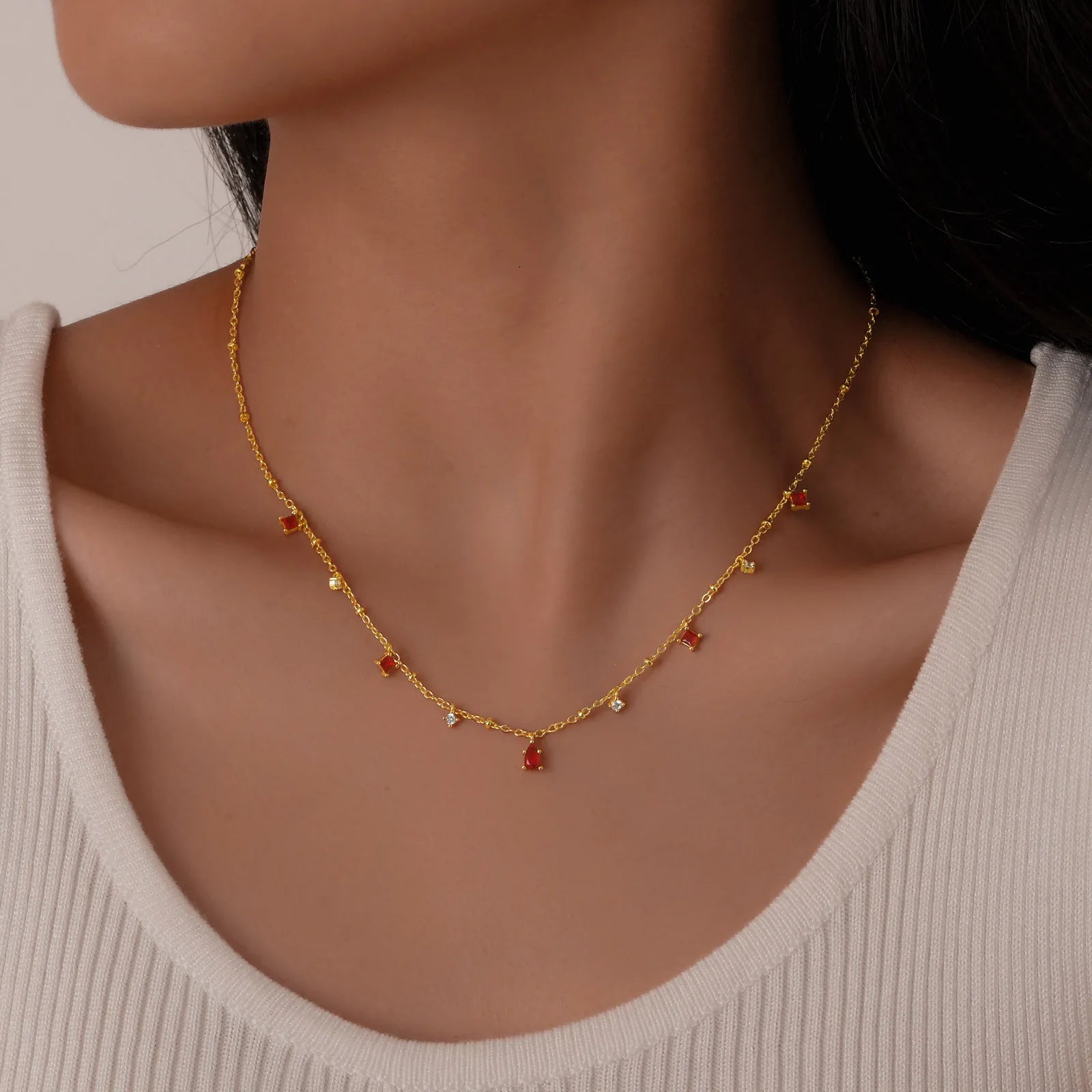 CZ Dangle Station Necklace
