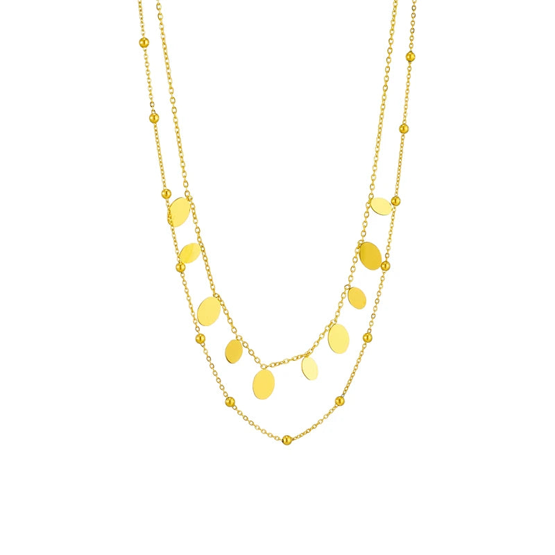 Gold Oval Pendant Necklace – 2-in-1 Layered 316L Stainless Steel