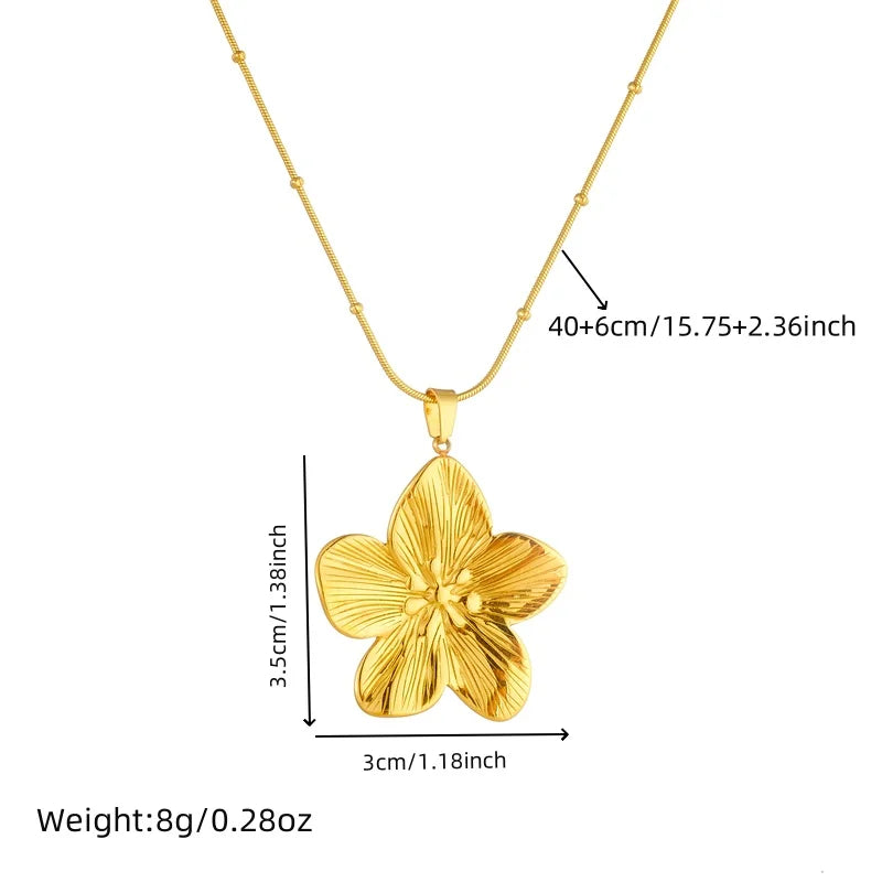 Stainless Steel Five-Leaf Flower Pendant Necklace