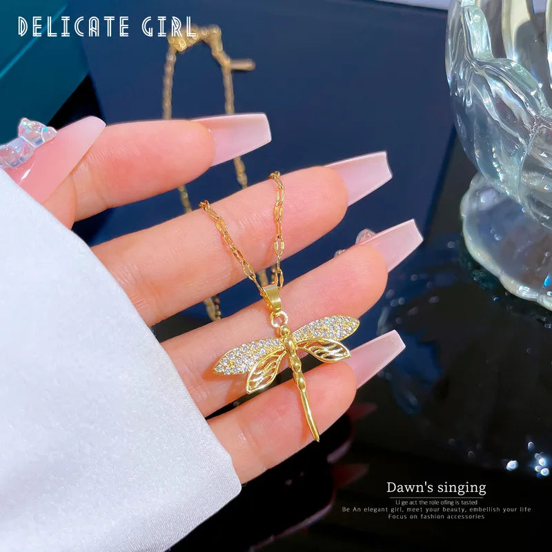 316L Stainless Steel Dragonfly Pendant Necklace