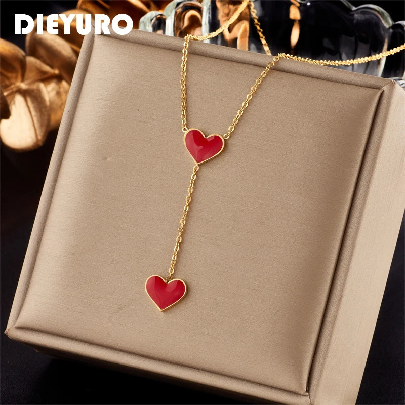 Red Heart Pendant Necklace – 316L Stainless Steel Clavicle Chain