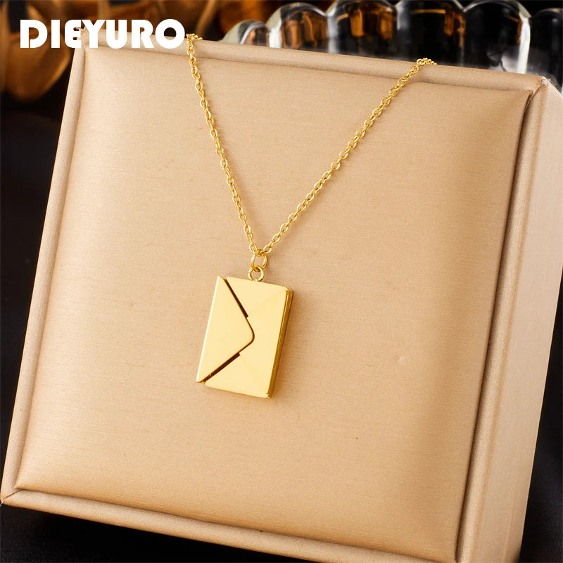 Gold Envelope Pendant Necklace – 316L Stainless Steel
