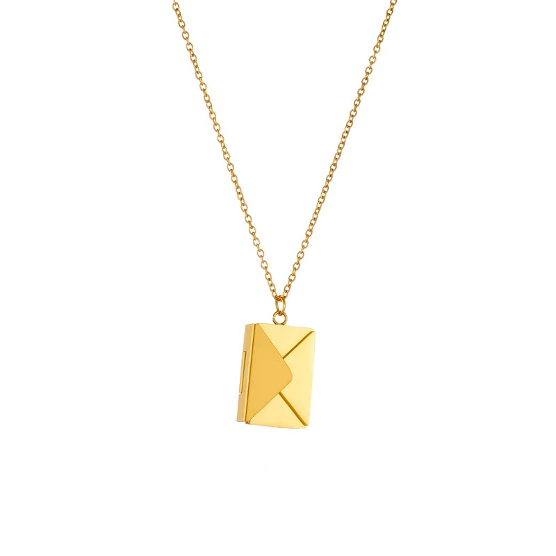 Gold Envelope Pendant Necklace – 316L Stainless Steel