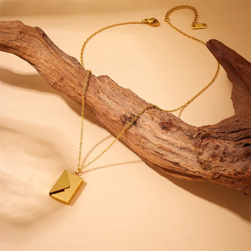 Gold Envelope Pendant Necklace – 316L Stainless Steel
