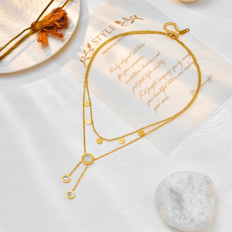 Roman Numeral Pendant Necklace – Long 316L Stainless Steel Chain