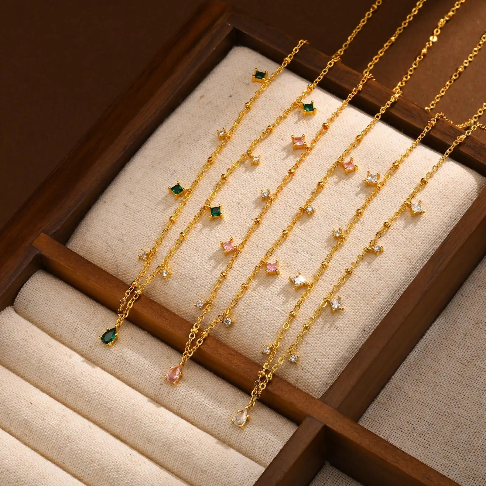 CZ Dangle Station Necklace