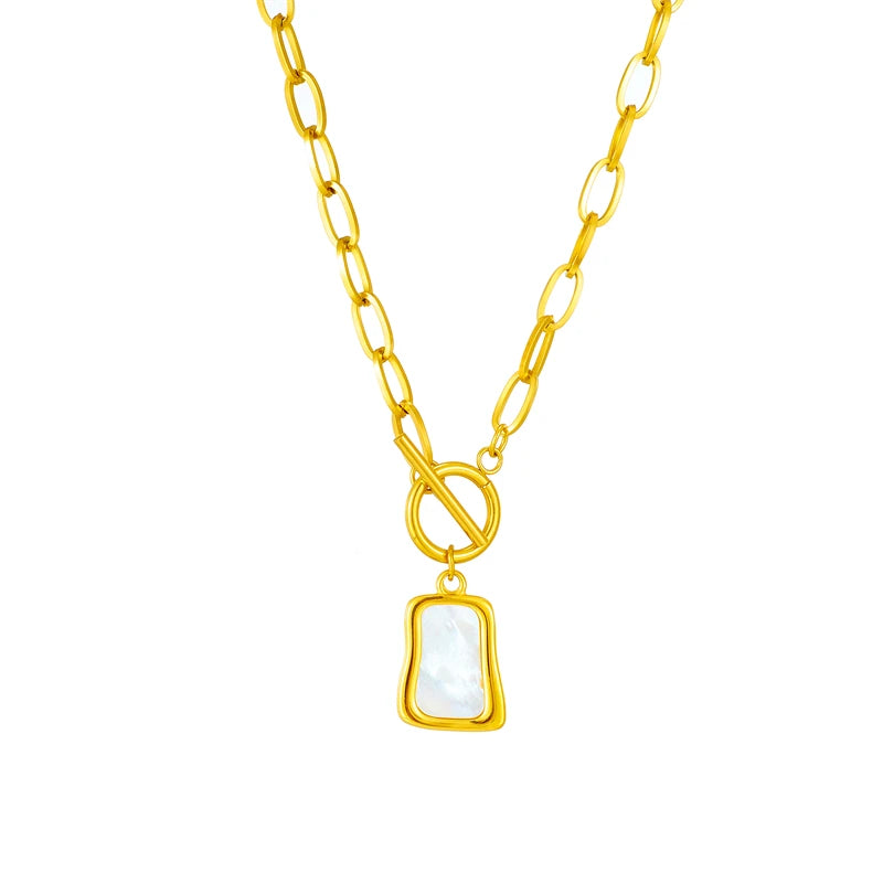 Stainless Steel Pearl Trapezoid Pendant Necklace – OT Clasp Chain