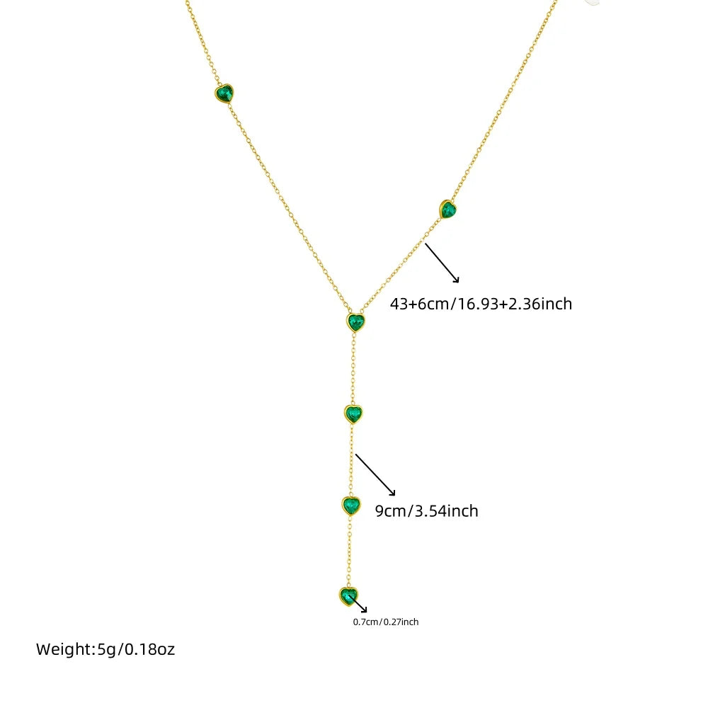 316L Stainless Steel Colorful Heart Zircon Fringe Necklace