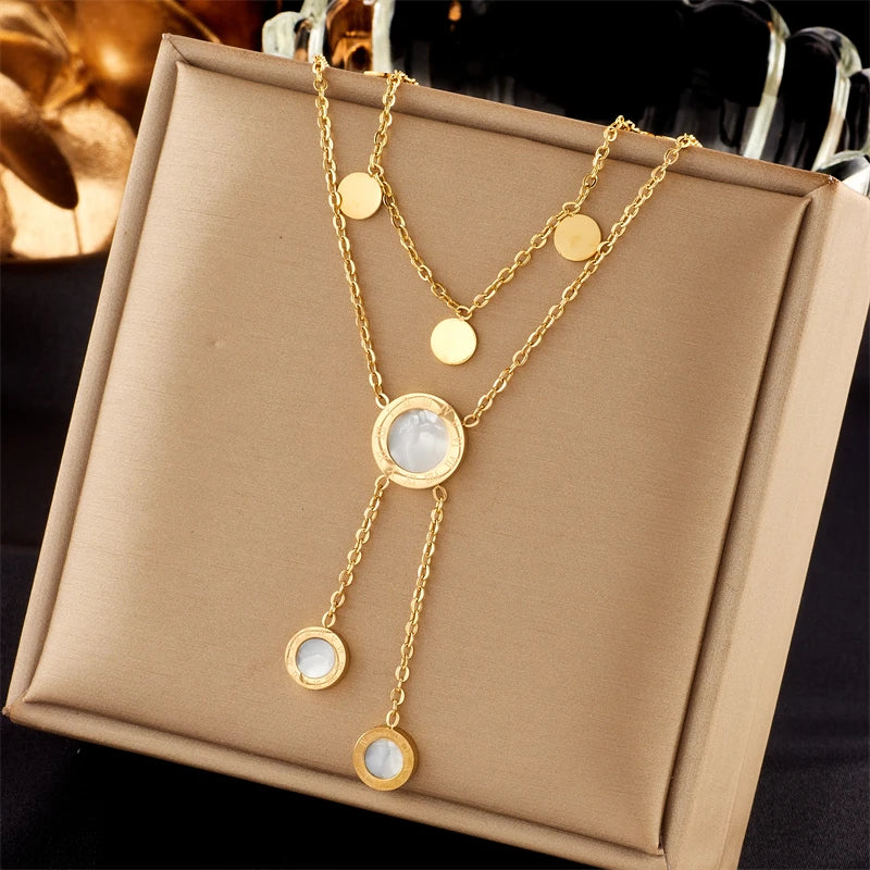 Roman Numeral Pendant Necklace – Long 316L Stainless Steel Chain
