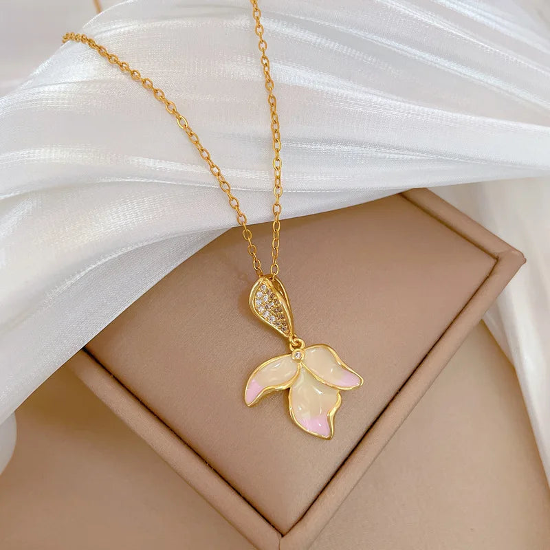 Pink Lotus Flower Pendant Necklace – 316L Stainless Steel