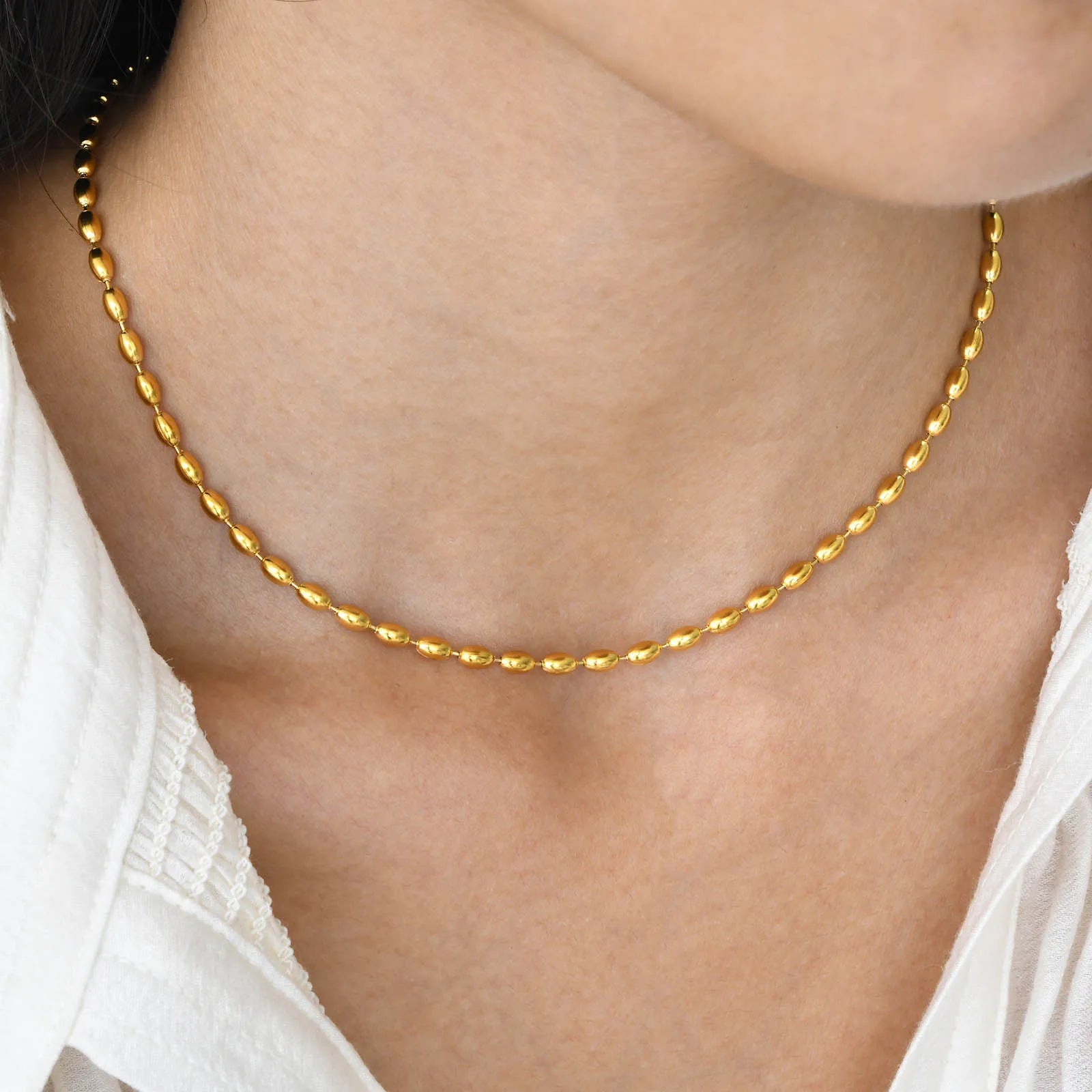 Oval Beaded Chain Necklace – 2mm/3mm