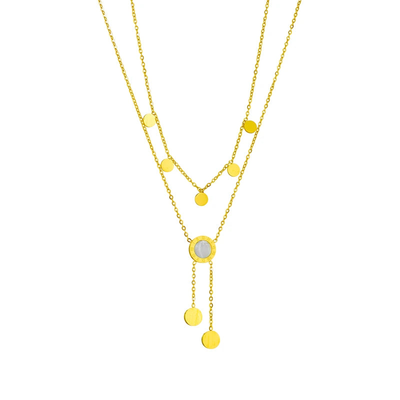 Roman Numeral Pendant Necklace – Long 316L Stainless Steel Chain