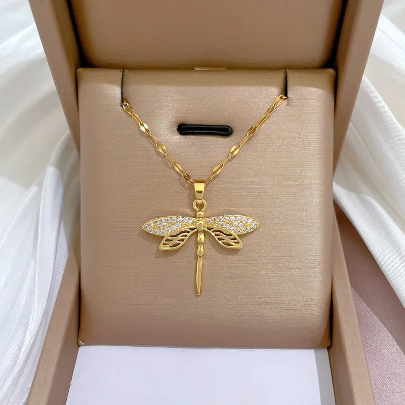 316L Stainless Steel Dragonfly Pendant Necklace