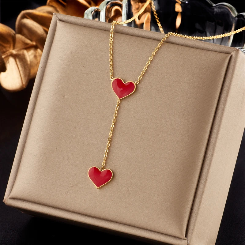 Red Heart Pendant Necklace – 316L Stainless Steel Clavicle Chain